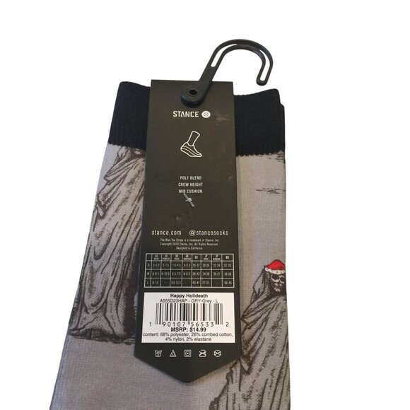 Stance Happy Holideath Men's Crew Socks Size Large 9-13 Gray Black - Picture 5 of 5